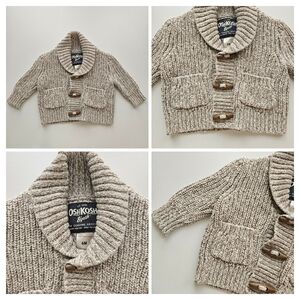 OshKosh B'gosh Tan Knit Sweater with Shawl Collar 6 Months Eclectic Grandpacore